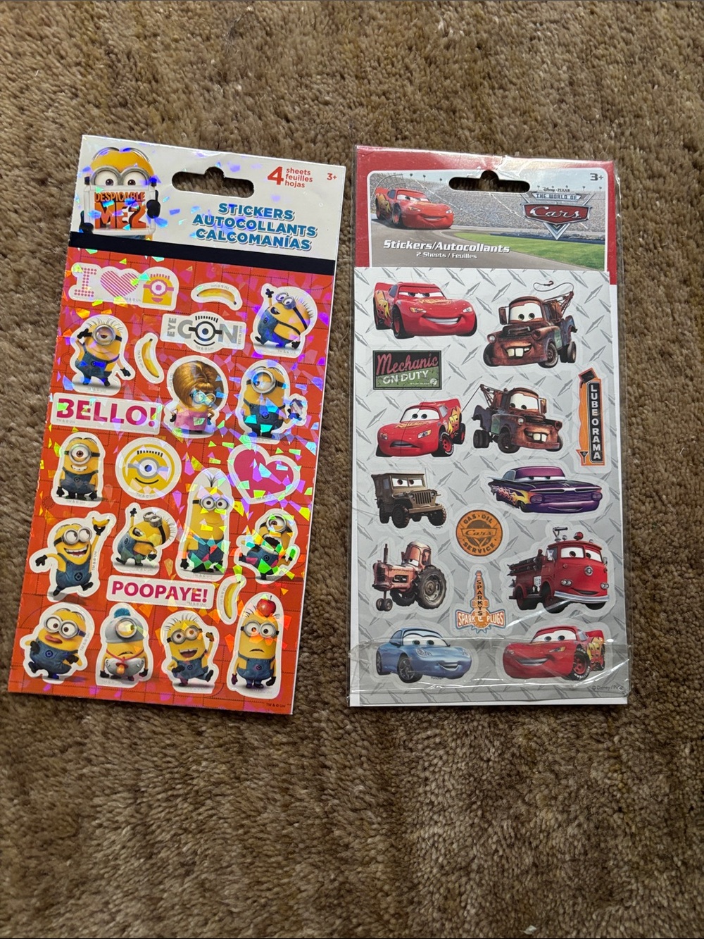 Minions & Disney Pixar Cars Sticker Sheets - Yellow, Red